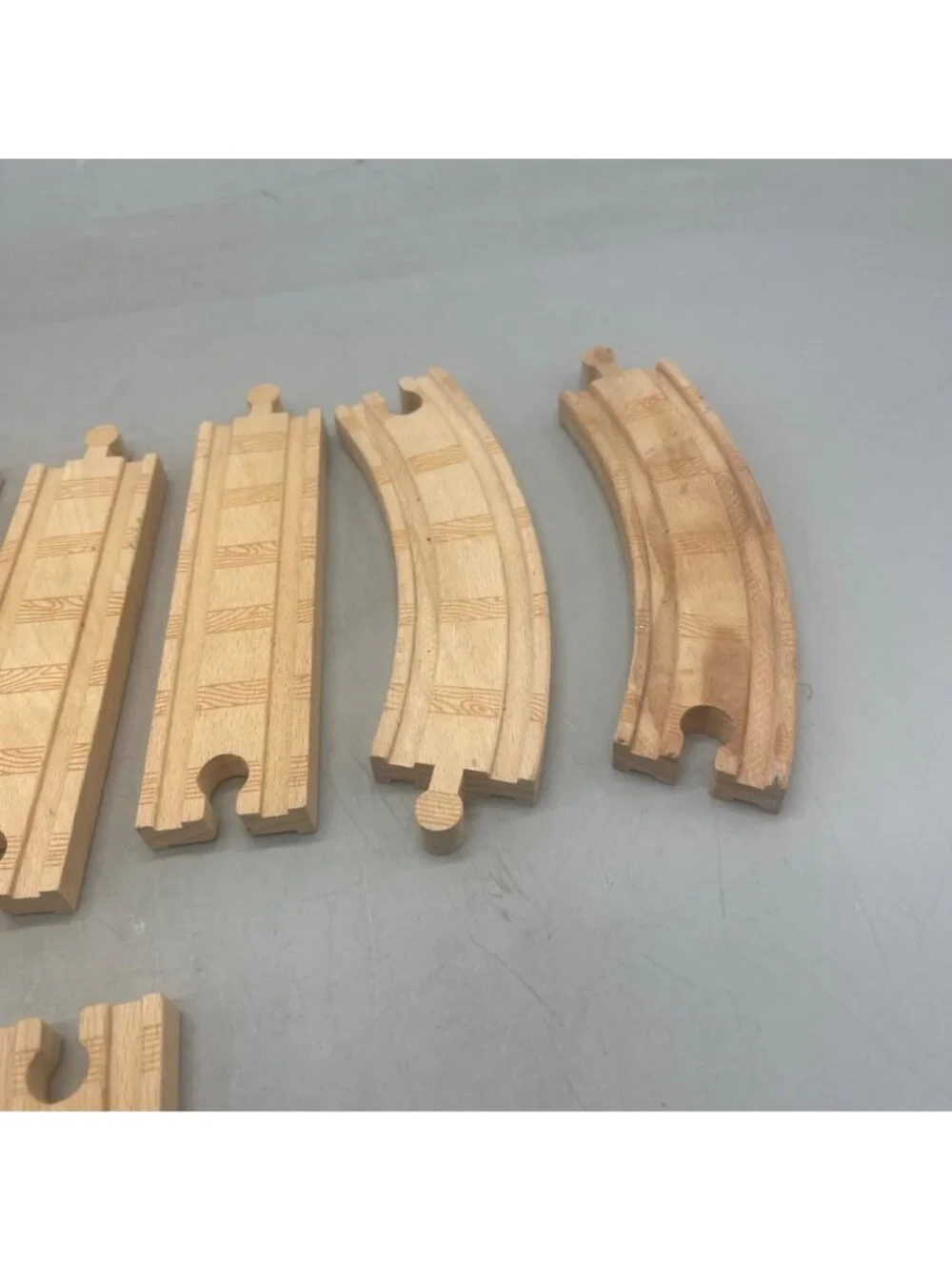 set of 9 Wooden Train Track Pieces Straight Curved Connectors Toy Train Systems